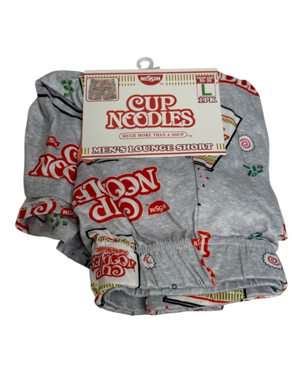 Cup Noodles Lounge Shorts Men Large Gray Ramen Print Pajama Shorts